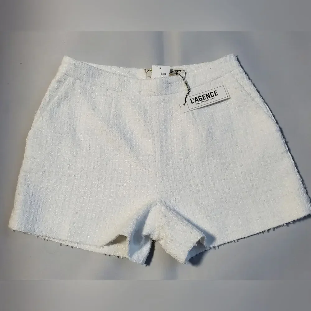NWT$395 L'agence Ashton Bouclé Knit White Shorts Sz 6 - Picture 11 of 16